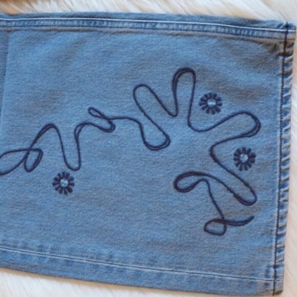 NWT Anthropologie M.i.H Embroidered Wide Leg Light Wash Cropped Jeans Size 24 - Picture 15 of 16